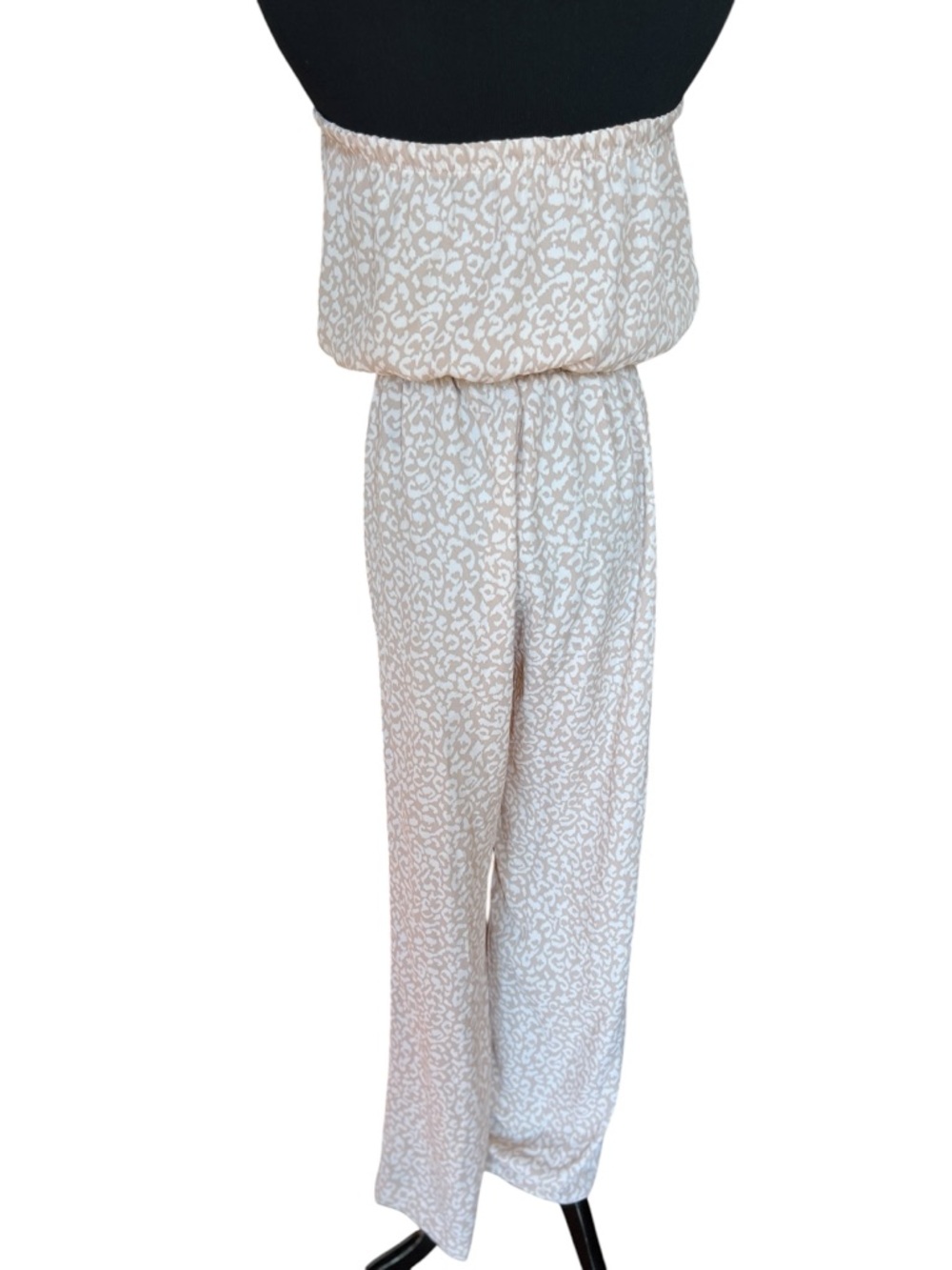 Ann Taylor LOFT Strapless Jumpsuit Beige Animal Print Wide Leg Size M - Picture 5 of 6